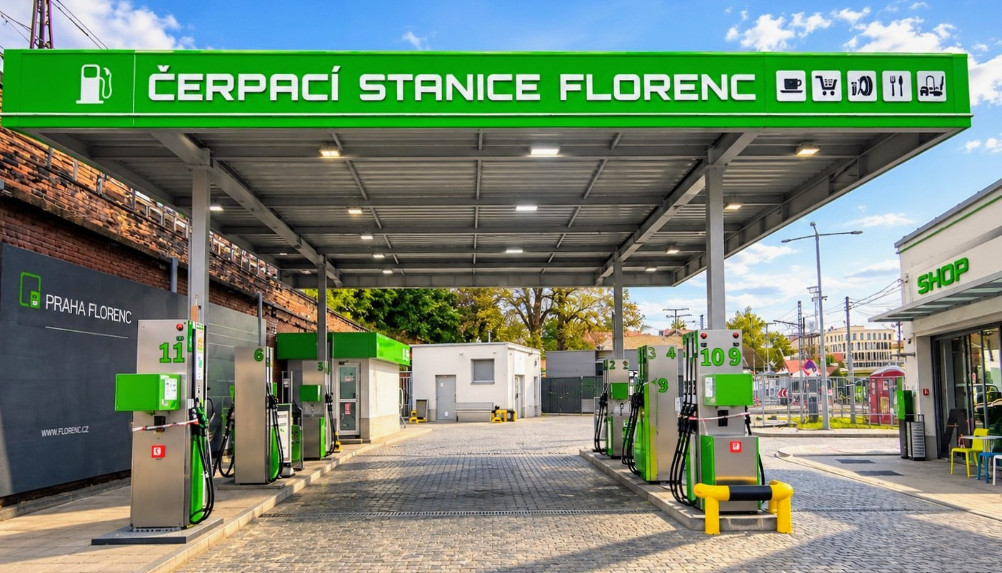 Čerpací stanice Florenc, exteriér