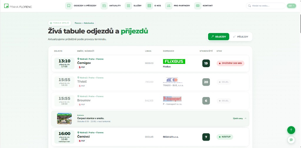 Živá tabule odjezdů a příjezdů